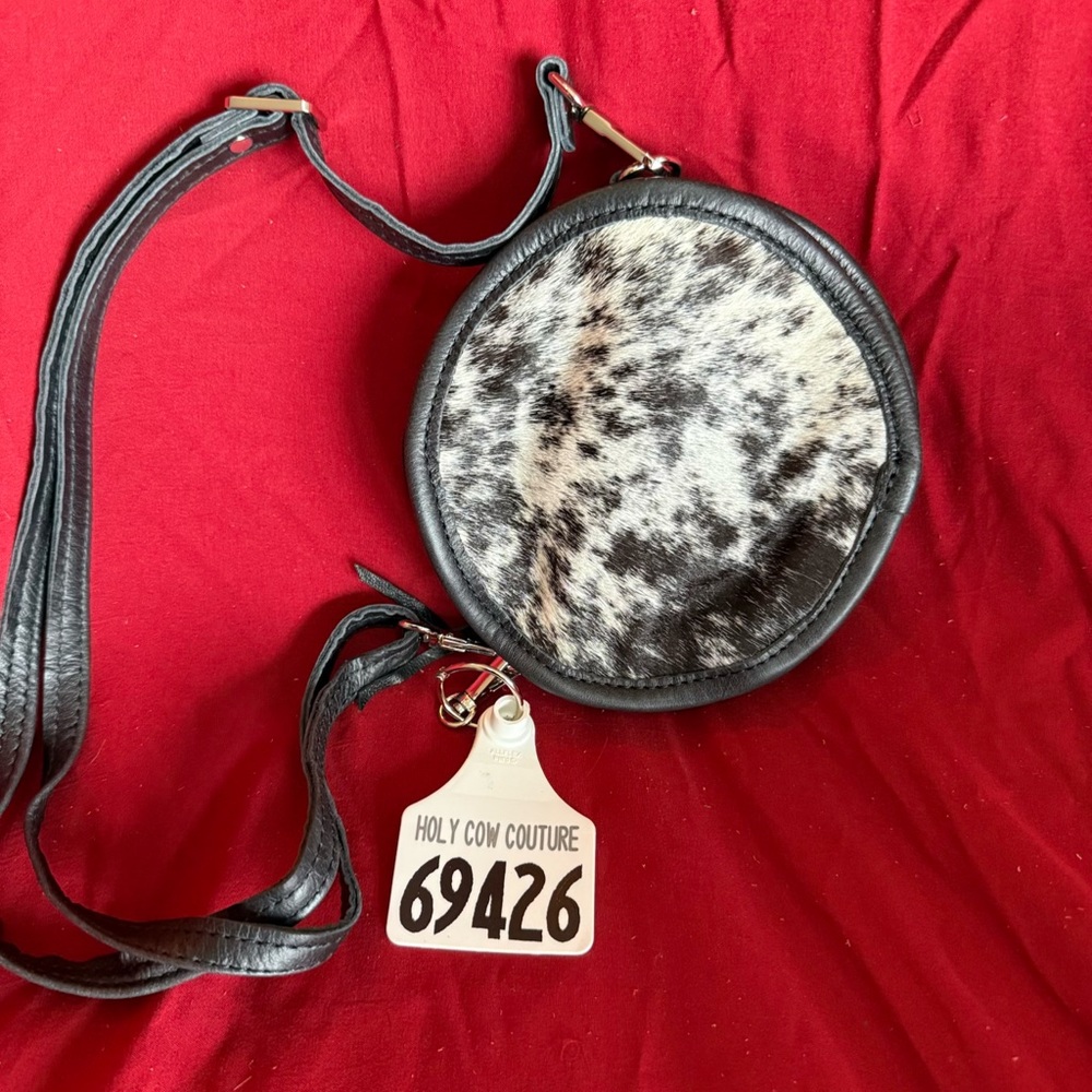 Holy Cow NEW Mini Canteen $65 Black and White Cowhide Crossbody Bag